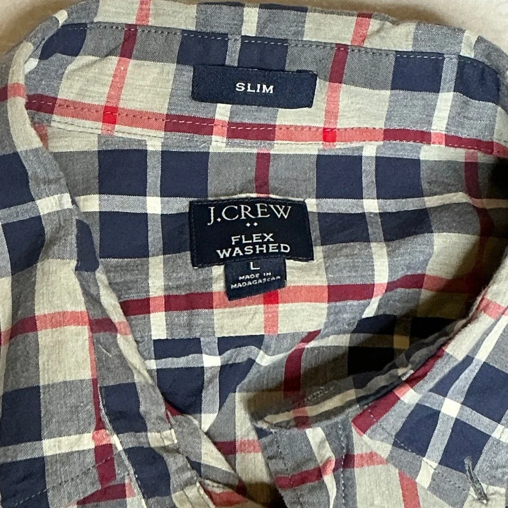 J. Crew Mens Slim Flex Washed Plaid Button Down‎ Shirt Size Large